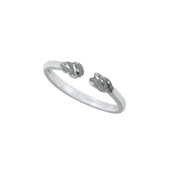 This double hand-carved knot ring represents your inner strength. It’s sweet on its own and fun and flirty stacked in multiples. It’s adjustable for any finger, even cute on a toe. Handcrafted  Available in: Antique silver, yellow gold, rose gold and white rhodium
